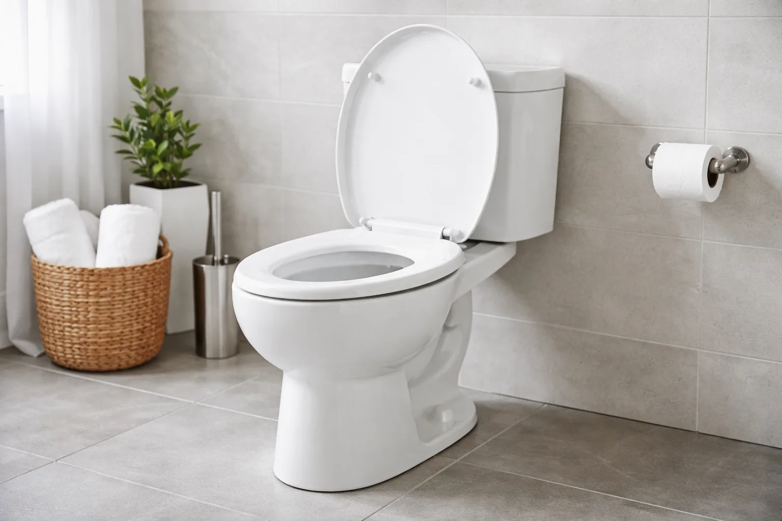 Plumber inspecting toilet tank